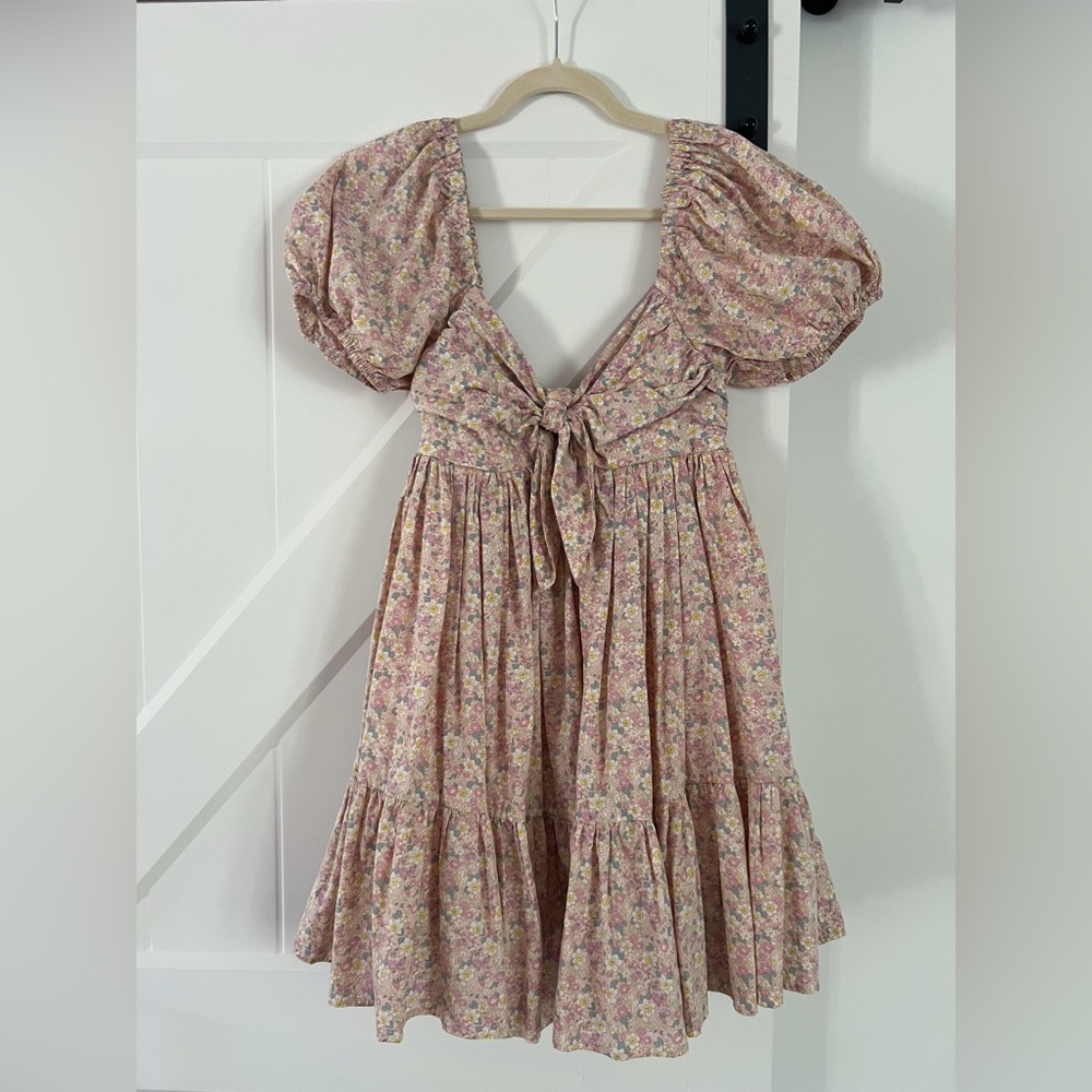 MABLE Pastel Floral Tie Front Bow Dress